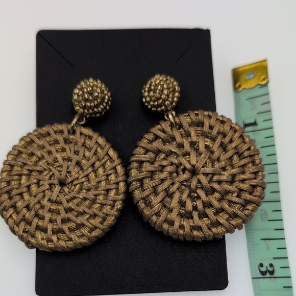 J. Crew Gold Spiral Earrings Straw Statement Design - Picture 3 of 5